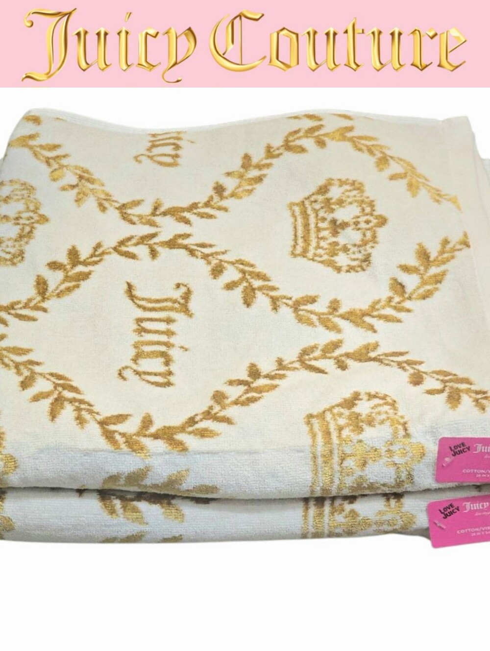 Juicy Couture Home Signature Logo Crown/Ribbon Oversize Cotton Viscose Towel Set